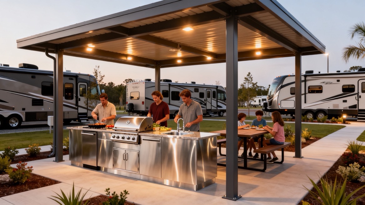 Outdoor Kitchen At Modern RV Park Outdoor Kitchen At Modern RV Park